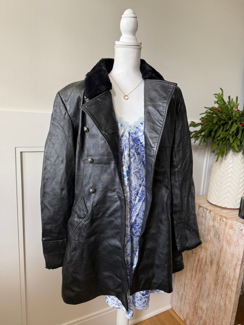 Black Fur Lined Leather Jacket